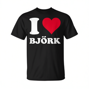 T-shirt I Love Bjrk con design a cuore rosso, abbigliamento unisex in cotone nero - Product Image 2
