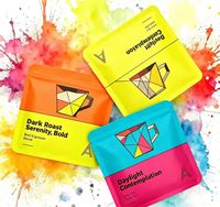 Sachet d'emballage imprimé sur mesure à trois soudures latérales pour grains de café, pochette plate de qualité alimentaire thermoscellable en plastique pour thé
