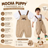 Ensemble de 2 salopettes en coton et élasthanne pour enfants, t-shirt à manches courtes pour garçons, combinaison avec applique de chien 3D mignonne, décontractée pour l'été