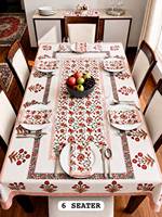 Nappe de table moderne en coton 100% imprimée à la main avec serviettes pour 6 personnes