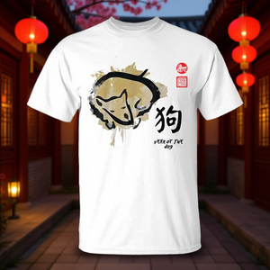 T-shirt unisexe pour adultes, col rond, manches courtes, imprimé numérique, design artistique, année du chien, zodiaque chinois - Product Image 3