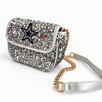 Pochette d'épaule scintillante à paillettes, sac à chaîne étoile métallique avec rembourrage en cuir pour femmes, idéal pour festivals, clubs et bals de promo