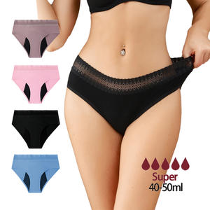 Mujer de talla grande de encaje fisiológico de punto Hipster cuatro capas a prueba de fugas para el período ropa interior cintura Sexy Pata <span class=keywords><strong>incontinencia</strong></span> - Product Image 1
