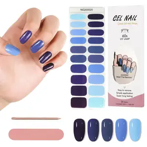 Blauwe Gradiënt Kleur Semi-Geharde Gel Nail Wraps 20 Stickers Ng200020 Uv Gel Nail Wraps