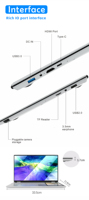 2025 New Gaming Laptop with Intel N100 Processor 16GB DDR4 512GB SSD RGB Lighting Thin Metal Design