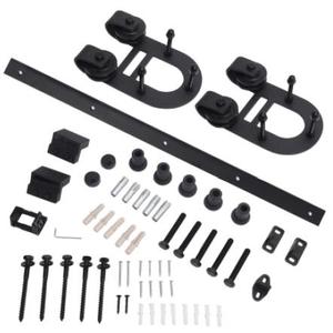 Kits d'accessoires pour <span class=keywords><strong>porte</strong></span> <span class=keywords><strong>coulissante</strong></span> de grange avec revêtement en poudre, rail de <span class=keywords><strong>placard</strong></span>, roulettes pour 4 portes coulissantes - Product Image 3