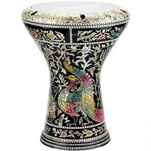 Gawharet El Fan 17,5 pouces, mosaïque artisanale en aluminium coulé professionnel, paon noir pour doumbek égyptien, darbuka - Product Image 1