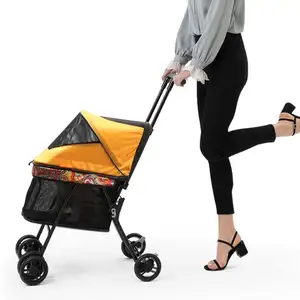 Pet Stroller Carrier For Dogs Aluminum Tube Pull Rod Pets Cart For Dogs Detachable Car Bag Travel Folding Transportation Car