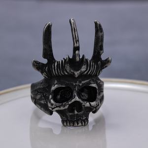 공장 instock 빈티지 스테인레스 스틸 고딕 죽음 해골 칵테일 자전거 선언 할로윈 반지 - Product Image 3