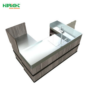 Highbright AquaWood L-Shape Service <b>Checkout</b> <b>Counter</b> With Sink for Supermarket Retail Stores - Product Image 1
