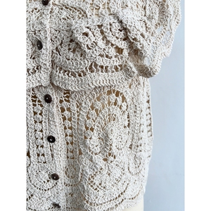 Personnalisé femmes décontracté printemps <span class=keywords><strong>Crochet</strong></span> dentelle Cardigan col en U couleur unie tricot haut court motif floral mignon filles pull <span class=keywords><strong>gilet</strong></span> - Product Image 4