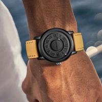 FOXBOX-Reloj de pulsera analógico de cuarzo para hombre, correa de cuero con bola magnética LIGE, resistente al agua, con diseño de esqueleto y cuentas enrollables
