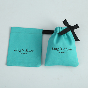 7*9cm Turquoise Blue Jewelry Pouches <b>Thick</b> Twill Cotton Canvas with Linen Ribbon Jewellery Bag Packaging for <b>Rings</b> - Product Image 6