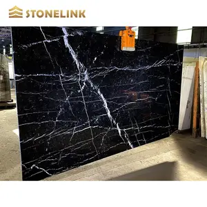 Honed surface Chinese natural stone matt nero black marquina marble slab tile