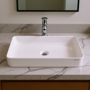 Vevor Lavabo en céramique rectangulaire moderne 24x13,8 pouces blanc brillant à poser sur comptoir pour salle de bain - Product Image 2