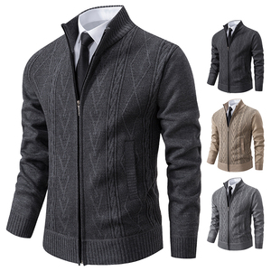 Nouvelle mode pour hommes automne hiver col montant tricot fermeture éclair torsadée extérieur Cardigan tricots décontracté hauts manteau veste pull - Product Image 4