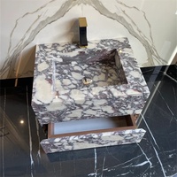 Évier en marbre moderne Calacatta Viola Salle d'eau Bassin flottant Meuble-lavabo en marbre Tiroirs Meuble-lavabo de salle de bain
