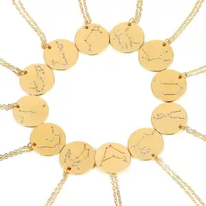 All'ingrosso moda di alta qualità la collana zodiacale oro in acciaio inox astrologia segno zodiacale collana pendente per le donne