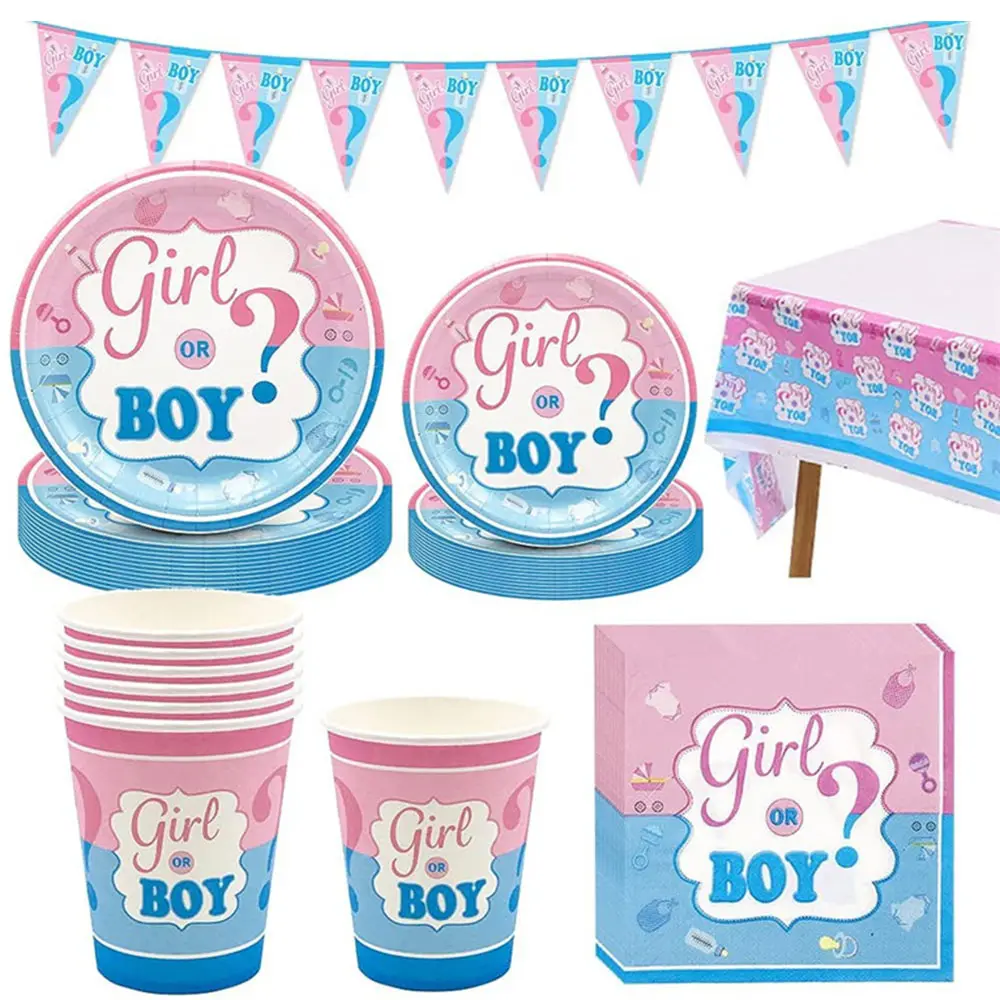 97pcs Gender Reveal Disposable Tableware Set Plate Napkin Party Decorations Supplies baby shower decorations for Girl or boy
