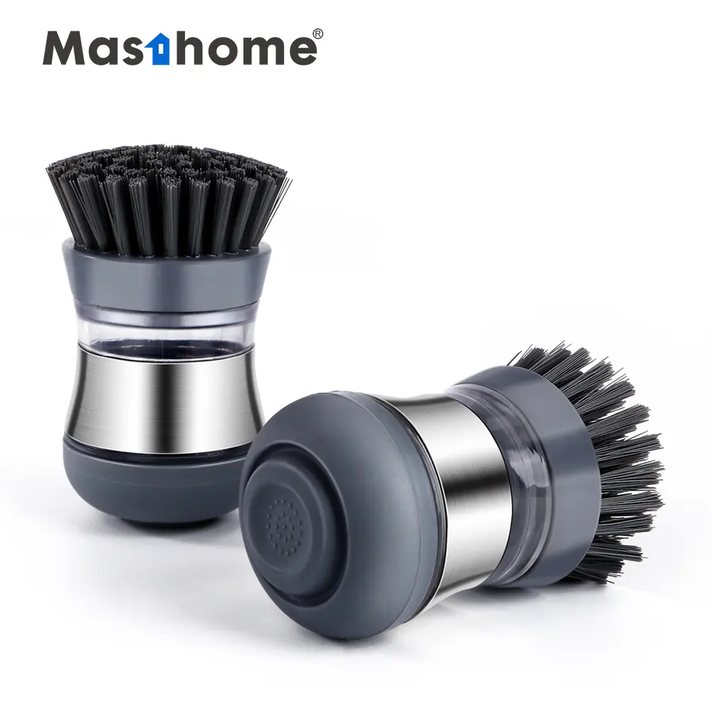Kitchen Brush Masthome Hot Selling Stainless Steel Pack Round Head Kitchen Cleaning Soap Dispensing Dish Brush