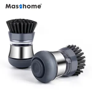 Masthome Hot Selling Stainless Steel pack Round Head Kitchen cleaning Soap Dispensing dish brush