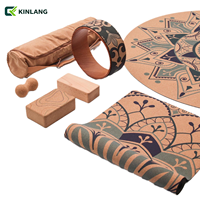 Set Mat Yoga Gabus Karet Alam Grosir, Kit Mat Fitness Biodegradable dengan Aksesoris Yoga untuk Studio