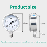 Stainless Steel Pressure Gauge 304 Stainless Steel Shock-Resistant Oil Water Gas Hydraulic Vacuum High-Temperature