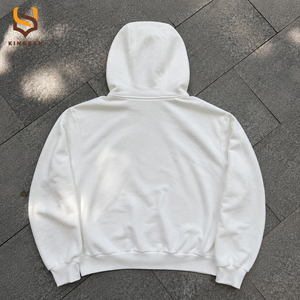 เสื้อฮู้ดดี้ผู้ชายแบบสั่งทำ OEM สีงาช้าง ผ้าคอตตอนหนา พิมพ์ลายม้าเทวดาด้วยเทคนิค DTG ประดับหมุดสีเงิน สไตล์สตรีทแวร์ Y2K ทรงบ็อกซี่ - Product Image 2