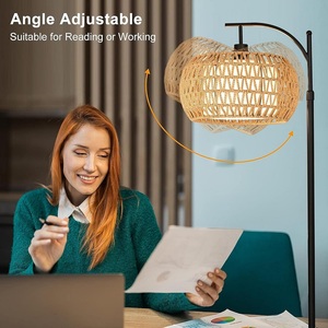 Mây Boho ARC Dimmable LED Đèn sàn cho phòng khách wicker đèn Shades đen đứng đèn với 3 màu nhiệt độ cao - Product Image 5