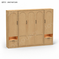Lit mural moderne Queen/King Size en bois avec bureau intégré, cadre en acier inoxydable, tête de lit éclairée, rangement gain de place, pliable