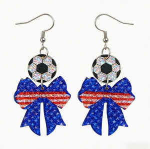 Boucles d'oreilles pendantes personnalisées en acrylique avec nœud et éléments <span class=keywords><strong>de</strong></span> football pour femme, motif drapeau américain, cadeau pour les fans <span class=keywords><strong>de</strong></span> football - Product Image 2