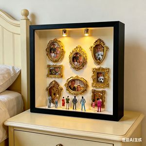 DIY Mini Museum Box <b>Square</b> Wood Photo <b>Frame</b> White Vintage Handmade With Led Light For Portrait Display - Product Image 2
