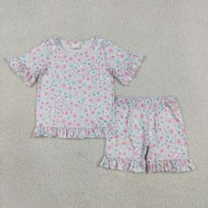 Ensembles 2 Pièces T-shirt et Short Imprimé Floral Nœuds Décontractés pour Filles – Vêtements Mignons pour Bébés Filles en Gros – Prêts à Expédier (RTS) - Product Image 2