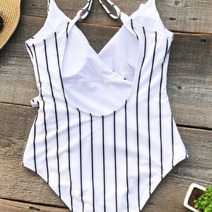 Bikini de una pieza con aros y logo frontal para mujer, tallas grandes, liso/estampado/tie-dye, venta al por mayor, OEM personalizado - Product Image 4