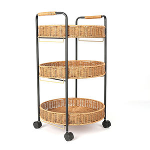 3 Tier hiển thị giá kim loại hộ gia đình trái cây Tấm dệt lưu trữ giỏ với Bánh xe PP mây wicker tập tin vòng phục vụ khay xe đẩy - Product Image 1