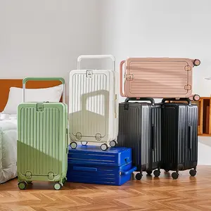 携带行李宽手柄豪华设计滚动旅行箱电脑硬面，带美国充电端口和杯架