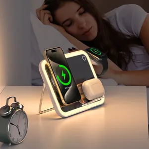 LED Light Makeup Mirror Portable Desktop Wireless Charger Station 3 In 1 Folding Magnetic Foldable 15W Wireless Charger