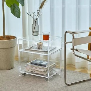 Juego de mesita de noche acrílica marrón café transparente, 2 <span class=keywords><strong>camas</strong></span> anidadas, mesita de noche, mesita de noche, armario <span class=keywords><strong>con</strong></span> cajón para muebles de dormitorio - Product Image 2
