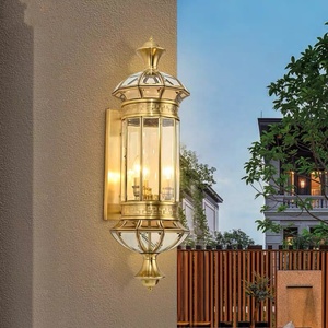Nieuwe Luxe Volledig Koperen Led Wandlamp Voor Buiten <span class=keywords><strong>E14</strong></span> * 3 Ovale Retro Villa Binnenplaatspoort 2 Zijwandlampen