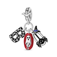 Nouveau Charm en Argent Sterling 925 pour Bracelet, Motifs Halloween : Crâne, Fleur, Chauve-souris, Citrouille, Fantôme, Luminescent dans le Noir, Accessoire DIY