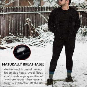 Ensemble de sous-vêtements thermiques 100 % laine mérinos légère pour homme, doublé polaire, haut et bas, pour l'hiver, vêtements de sport, couche de base - Product Image 5
