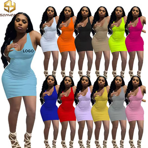 Elegante Minivestido Ceñido sin Mangas de Verano para Mujer 2025 con Cuello Redondo de Tejido Acanalado Transpirable Casual para Discotecas o Fiestas - Product Image 1