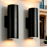 Applique murale extérieure LED noire cylindrique 20W 25W en aluminium IP65 étanche, luminaire mural double face pour cour
