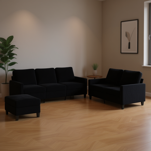 Black Velvet <b>Sofa</b> <b>Set</b> 100% Polyester Living Room Contemporary Modern Furniture - Product Image 2