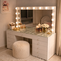 Coiffeuse moderne à succès avec éclairage LED 3 couleurs, grand miroir et tiroirs – Meuble de chambre à coucher, nouveauté pour la maison