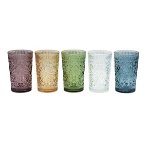 Vaso de Vidrio de Alta Calidad, Copa de Vino Colorida y Económica, Vaso de Jugo y Agua con Relieve Vintage, Diseño Personalizado Disponible - Product Image 3