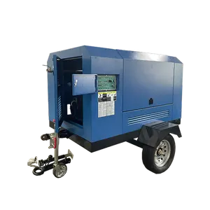 New Chinese Factory Make 185 cfm Mine Portable Diesel Engine 8 bar 5 m3/min Screw Air Compressor 2 Wheels Towable Compressor