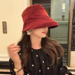 Fisherman Hat Corduroy Wide Brim Face Slimming Bucket Hat Japanese Style Women Autumn Winter Shade Hat - Product Image 1