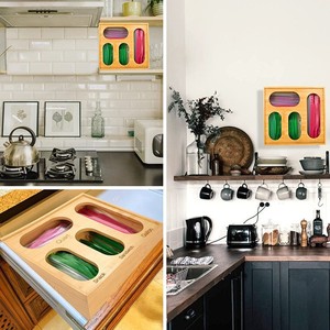 Wooden Cling Film <b>Storage</b> <b>Box</b> Rectangular Natural Wood Color Desktop Organizer <b>Kitchen</b> Drawer <b>Storage</b> Container - Product Image 1