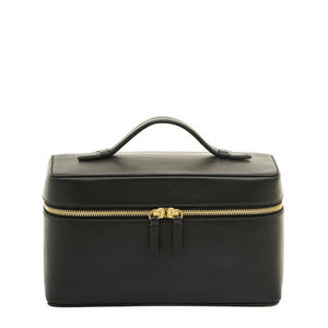 Bolsa de Maquillaje de Cuero Negro Personalizada Royal Fair con Cierre Dorado, Bolsa de Cosméticos de Viaje de Lujo con Logotipo <span class=keywords><strong>para</strong></span> Viajes de Negocios - Product Image 1